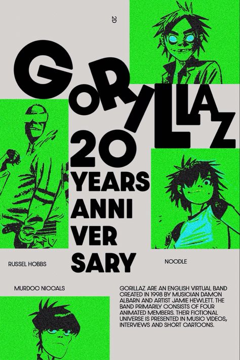 Gorrilaz Poster Vintage, Band Posters Gorillaz, Gorillaz Graphic Design, The Gorillaz Poster, Vintage Poster Decor Ideas, Gorlliaz Poster, Blur Posters Vintage, Gorillaz Poster Aesthetic, Vintage Gorillaz Poster