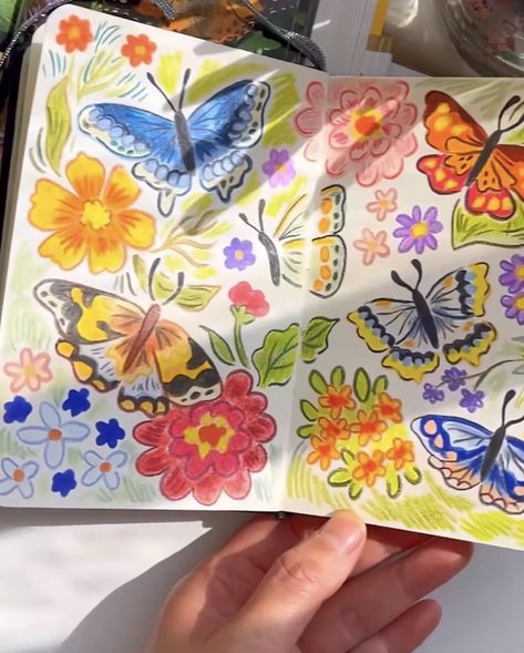 Coloring With Markers Ideas, Illustration Marker Art, Marker Art Ideas, Drawing Butterflies, Art Butterflies, Habit Trackers, Oil Pastel Art, Sketchbook Art Journal, Art Diary