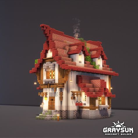 A minecraft red cottage design! - Support my work on patreon and request my builds as a benefit ! Minecraft Building Projects, Minecraft Mayors House, Minecraft Warehouse Design, Smallishbeans Builds, Crimson Minecraft House, Orange House Minecraft, Minecraft Building Ideas Vanilla, Minecraft Florist, Red House Minecraft