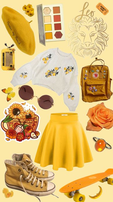 💛leo💛 Outfit | ShopLook Leo Rising Aesthetic Outfits, Sun Aesthetic Outfit, Sun Themed Outfits, Honeycore Outfits, Sun Inspired Outfit, Honeycore Aesthetic Outfits, Yellow Aesthetic Outfit, Fruit Outfits, Angel Core Outfit