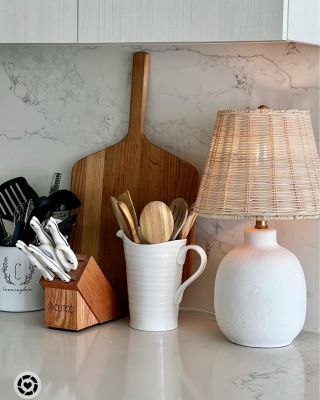 Small Lamp On Kitchen Counter, Lamp Kitchen Counter, Lamp On Kitchen Counter, Lamps In Kitchen, Kitchen Counter Lamp, Lamp In Kitchen, Studio Mcgee Home, Mcgee Home, Wooden Fruit Bowl