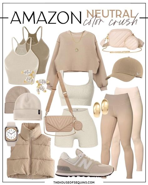 Neutral Color Gym Outfit, Sporty Athleisure Outfits, Neutral Workout Outfits Women, Mom Athleisure Style Fall, Athleisure Street Style Summer, Beige Athleisure Outfit, Shein Workout Outfits, Beige Workout Aesthetic, Classy Neutral Outfits