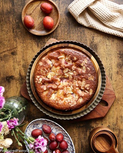 Gluten Free Plum Almond Cake Recipe - Pink Haired Pastry Chef Almond Flour Plum Cake, Ground Almond Cake, Gluten Free Plum Cake, Easy Almond Cake Recipe, Gluten Free Almond Cake, Flourless Cake Recipes, German Plum Cake, Dairy Free Cake Recipe, Almond Desserts