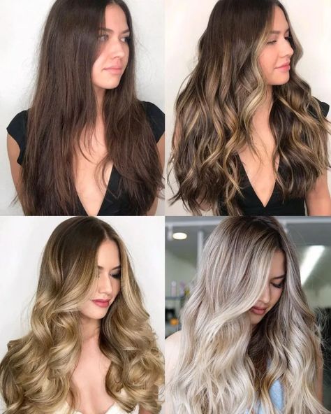 Brown To Blonde Hair Color, Brunette Going Blonde, Brunette To Blonde Hair, Brunette To Blonde Before And After, Brown To Blonde Hair, Brunette Blonde Highlights, Going Blonde From Brunette, Blonde Vs Brunette, Brunette With Blonde Highlights