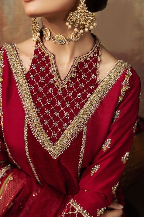 Trendy Outfits Indian, Zari Embroidery, Pakistani Fancy Dresses, Dress Neck Designs, Traditional Indian Outfits, Dress Design Patterns, Sleeves Designs For Dresses, Simple Pakistani Dresses, Beautiful Dress Designs