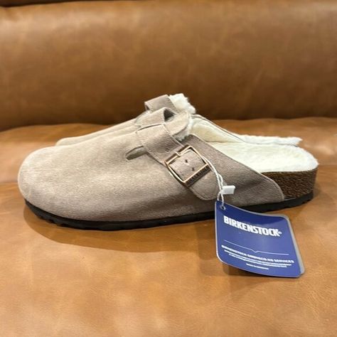 Birkenstock Boston Shearlings Taupe Grey Suede Woman's Size's 36 37 38 39 40 Mick Foley, Taupe Grey, Birkenstock Boston, Grey Suede, Birkenstock Shoes, Gray Suede, Birkenstock, Boston, Womens Sizes