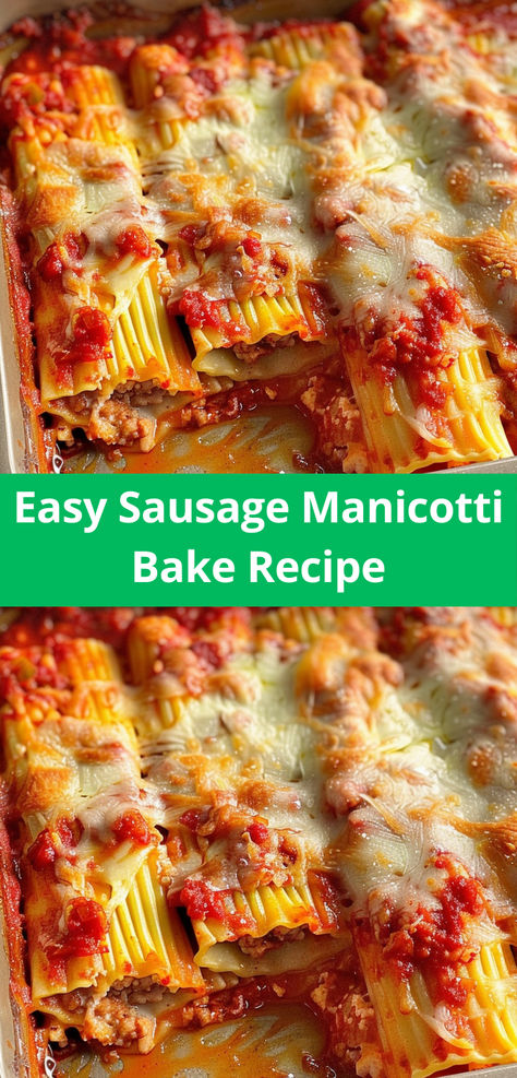 Try this easy Sausage Manicotti Bake recipe for a tasty, comforting meal. Perfect for any dinner! Manicotti Recipe Sausage, Sausage Manicotti Recipe, Baked Manicotti Recipe, Sausage Manicotti, Baked Pasta Dishes, Manicotti Recipe, Vegetable Casserole Recipes, Baked Pasta, Homemade Tomato Sauce