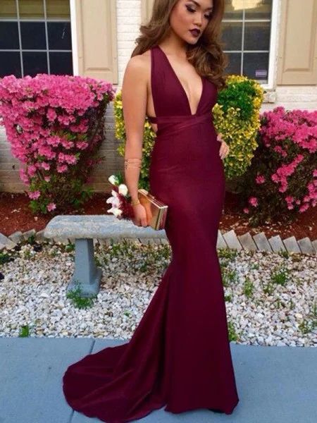 Formal Dresses, Cheap Formal Dresses Online 2020 - Hebeos Burgundy Prom, Evening Dress Long, V Neck Prom Dresses, Burgundy Prom Dress, Prom Dresses Sleeveless, Spandex Dress, Dress Chiffon, Long Red, Cheap Prom Dresses