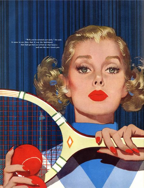 Jon Whitcomb, Coby Whitmore, Tennis Posters, Tennis Art, Series Poster, Mid Century Illustration, Gil Elvgren, Vintage Tennis, Lifestyle Illustration