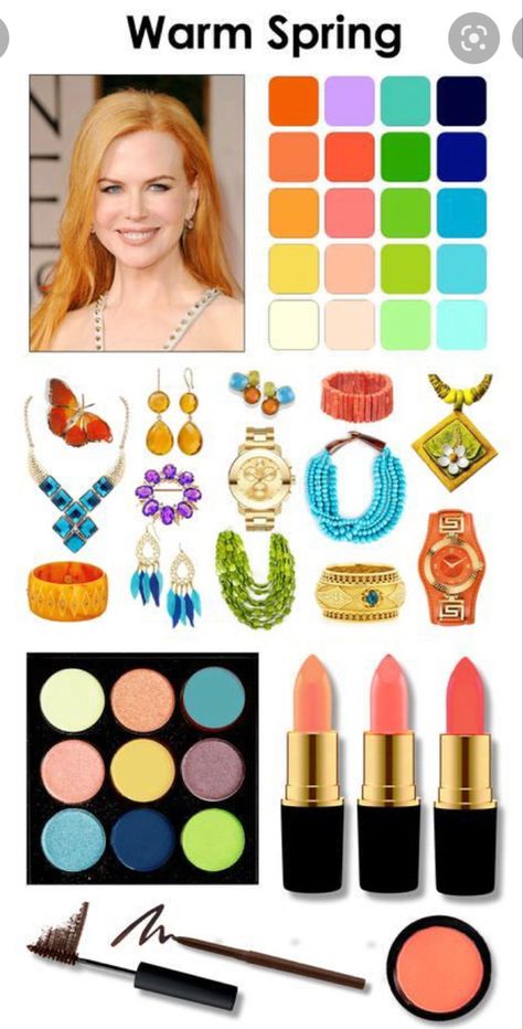 Warm Spring Makeup, Spring Skin Tone, Warm Spring Palette, True Spring Color Palette, Warm Spring Color Palette, Warm Spring Outfits, True Spring Colors, Spring Skin, Color Seasons