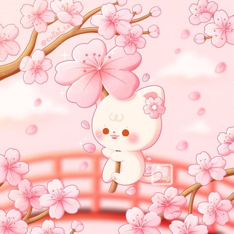 Cherry Blossom Wallpaper, Once In A Blue Moon, Blossom Season, Cherry Blossom Art, Cherry Blossom Season, Kawaii Illustration, Cute App, Fingers Crossed, Kawaii Animals