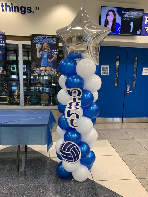 Volleyball Balloon Arch, Volleyball Centerpieces, Volleyball Decorations, Night Volleyball, Volleyball Senior Night, Balloons Decorations, Senior Night, Balloon Columns, Balloon Arch