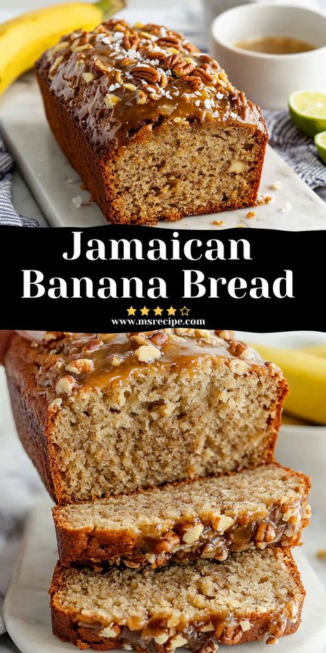 Taste the tropics with this Jamaican Banana Bread! Coconut, rum, and pecans blend perfectly with ripe bananas to create a moist, flavorful bread that's sure to impress. Banana Nut Bread Recipe Moist, Jamaican Banana Bread Recipe, Jamaican Banana Bread, Beginners Bread Recipe, Banana Pecan Bread, Banana Nut Bread Recipe, Jamaican Dishes, Coconut Bread, Bread Appetizers