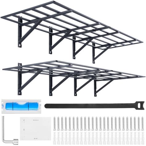 PRICES MAY VARY. 800 lbs High Load Capacity: Our garage wall shelving is made of high-quality metal, weighing 40.79 lbs. Each shelf has a maximum load capacity of 800 lbs, making it convenient for hanging tools. NOTE: Our product must be mounted to a concrete or wood wall, and the product set up for 18” on center studs. Reinforced Construction: The garage shelving wall mounted is constructed entirely of metal with a sandblasted surface, featuring reinforced front-side beams and two additional st Heavy Duty Shelves, Garage Wall Shelving, Garage Storage Rack, Shelving Wall, Shed Garage, Garage Shelves, Garage Storage Racks, Storage Shelving, Tool Rack