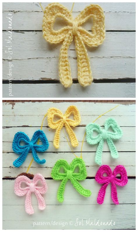 Applique bow pattern on Etsy Burlap Bow Tutorial, Easy Applique, Crochet Bow Pattern, Bow Crochet, Crochet Ribbon, Crochet Embellishments, Bow Applique, Bows Diy Ribbon, Crochet Bows