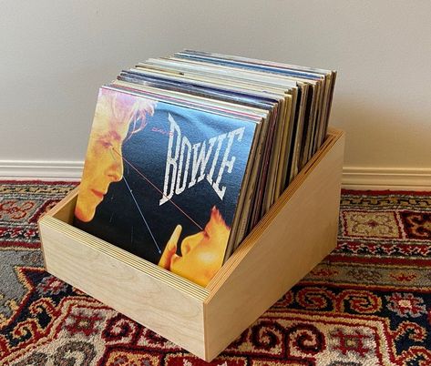 "In Rotation LP crates are handmade from baltic birch plywood and finished with a hard wax oil. Made to fit on top of the baltic birch LP crate. Now Shipping Worldwide! Contact for more information. Dimensions Height: Back- 9.5\", Front- 4\"  Width: 14.5\" Length: 14 .5\" Thickness: 0.75\" (3/4\") Made in Canada. Your item may have variations from the item shown in the photo as every piece of plywood is different and has its own unique characteristics. Each item is made to order and can take 2-3 Vinyl Setup, Record Shelves, Vinyl Record Crate, Vinyl Record Furniture, Vinyl Record Storage Box, Vinyl Record Room, Record Storage Box, Vinyl Record Crafts, Record Crate