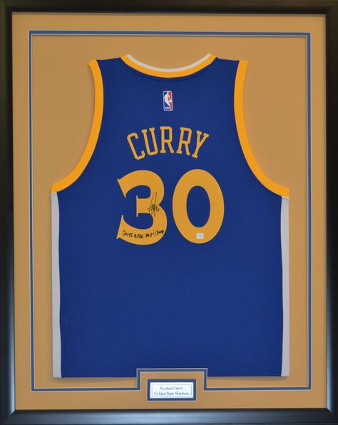 Framed Jersey of 2014 MVP #StephCurry of the #GoldenStateWarriors #FramedJersey #JerseyFraming Framed Basketball Jersey, Jersey Frame, Steph Curry Jersey, Diy Basketball, Nba Stephen Curry, Warrior Drawing, Warriors Basketball, Framed Jersey, Frame Diy