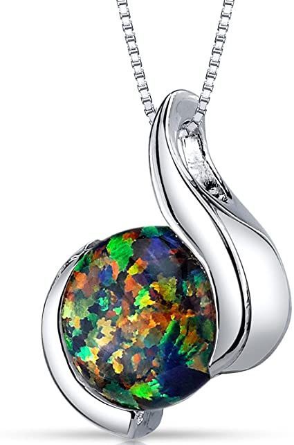 Created Black Opal Pendant Necklace Sterling Silver Round Cabochon 1.75 Carats Black Opal Jewelry, Black Opal Pendant, Opal Birthstone, Opal Pendant Necklace, Solitaire Pendant Necklace, Solitaire Pendant, Sterling Silver Necklace Pendants, Silver Pendants, Opal Pendants