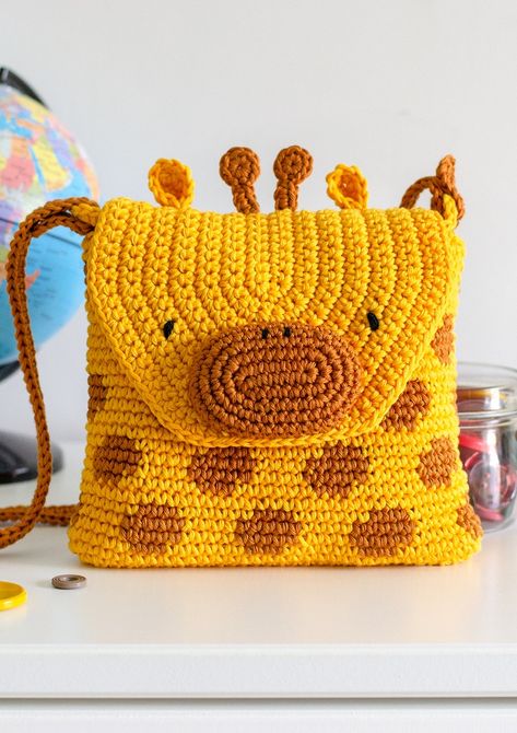 Crochet Bag For Kids, Mochila Crochet, Giraffe Crochet, Purse Pattern, Crochet Decrease, Animal Bag, Crochet Gratis, Crochet Simple, Crochet Purse