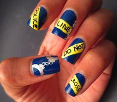 Police nail art Police Nails, Yellow Nail Art, Yellow Nails Design, Nails Opi, Yellow Nail, Police Wife, Lines On Nails, Wife Life, Yellow Nails