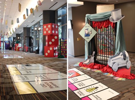 Giant Monopoly Game, Monopoly Jail Photo Booth, Monopoly Photo Booth Props, Board Game Prom, Monopoly Themed Gala, Monopoly Backdrop, Monopoly Party Decorations Diy, Monopoly Float Ideas, Monopoly Homecoming Float