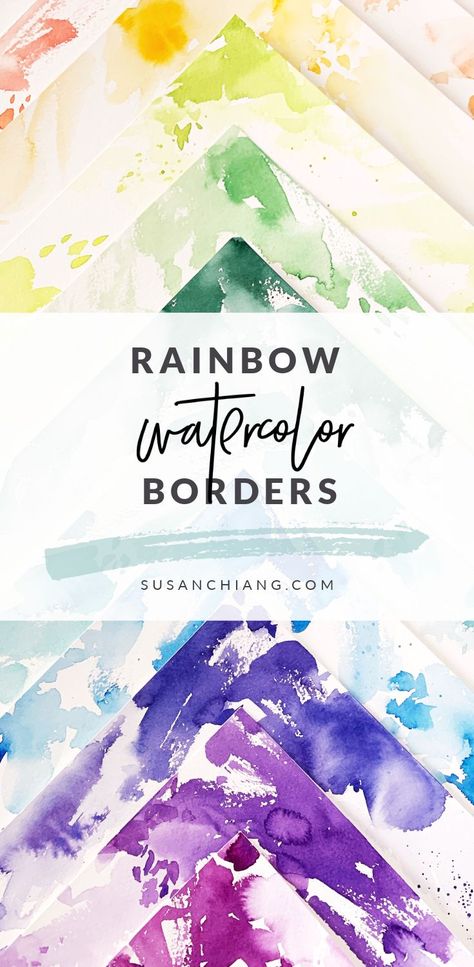 How to Watercolor 12 Colorful Rainbow Borders | Susan Chiang Abstract Watercolor Background Ideas, Watercolor Patterns To Paint, Watercolor Frame Border, Rainbow Border, Watercolor Border, Rainbow Abstract, Watercolor Greeting Cards, Paint Palette, Watercolor Pattern