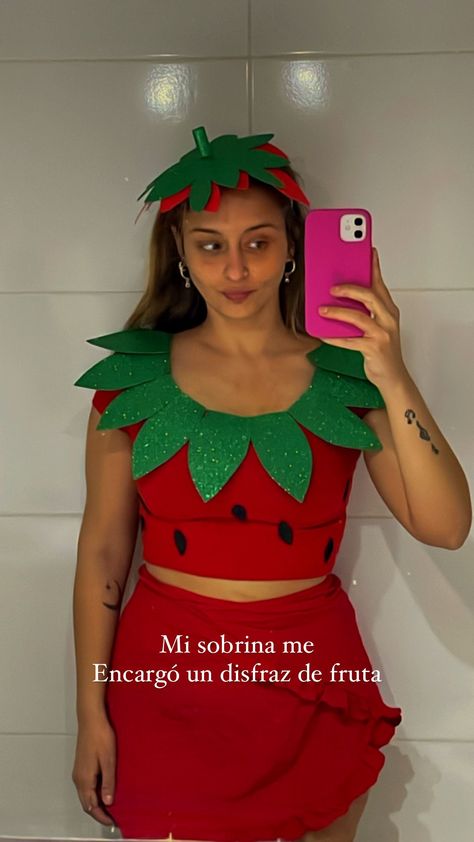 Fruit Halloween Costumes Diy, Fruit Costume Women, Diy Fruit Costume, Fruits Costume, Fruit Halloween Costumes, Strawberry Costume Diy, Witches And Warlocks, Strawberry Costume, Apple Costume