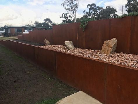 Corten Steel Retaining Wall Diy, Corten Steel Water Rill, Board Formed Concrete Retaining Wall, Curved Corten Steel Retaining Wall, Terraforce Retaining Walls, Retaining Wall Fence, Steel Retaining Wall, Landscaping Retaining Walls, Retaining Walls