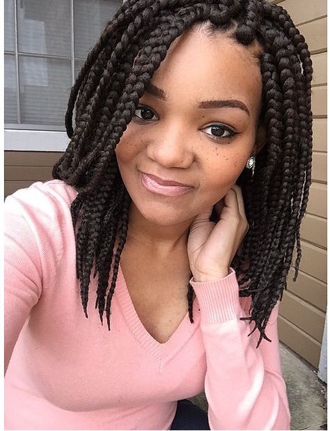 [Chunky box braid medium bob] -- Short box braids style Shoulder Length Box Braids, Chunky Box Braids, Bob Box Braids Styles, Box Braids Bob, Bob Braids Hairstyles, Big Box Braids, Short Box Braids Hairstyles, Blonde Box Braids, Short Box Braids