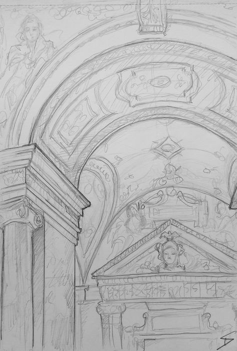 Museum Perspective Drawing, Midevil Sketches, Museum Sketches Architecture, Vienna Sketch, Art Museum Drawing, Vienna Drawing, Portrait Drawing For Beginners, Art Gallery Drawing, Museum Sketch