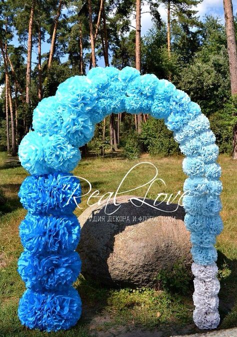 Balloon Arch With Paper Flowers, Paper Lantern Arch, Paper Ball Arch, Garland Alternatives, Pom Pom Arch, Royal Baby Shower Theme, Bohemian Party Decorations, Tissue Paper Decorations, Paper Pom Pom