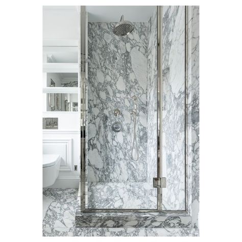 PORTER on Instagram: "Porter Project —⁠⠀⁠ L Residence, Bathroom⁠ ⁠⠀⁠ Through the impressive combination of silver nickel brassware and arabascatta marble, this bathroom’s Art Deco-inspired play of pattern and reflective surfaces dazzles and impresses. Custom mirrors from Porter complete this considered design.⁠ ⁠⠀⁠ Shower: Custom⁠ Surface: Arabascatta marble.⁠ ⁠ #porterbathroom⁠" Custom Mirrors, Reflective Surfaces, Marble Bathroom, Bathroom Toilets, Art Deco Inspired, Master Bath, Oversized Mirror, Porter, Marble