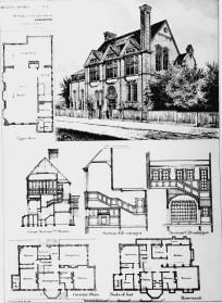 8 MELBURY ROAD, for Marcus Stone, 1875–6. Narrow Vertical Windows, 1880 House, 1880s House, Vertical Windows, Vintage Floor Plans, Perspective View, Vintage House Plans, Vintage Architecture, London Architecture