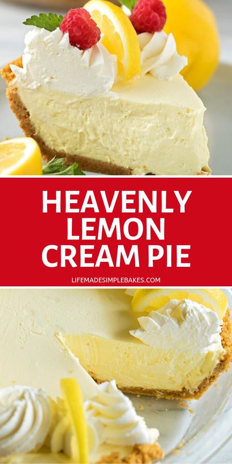 Heavenly Lemon Cream Pie, Lemon Crème Pie, Easy Lemon Cream Pie, Lemon Silk Pie, Lemon Cream Pie Recipe, No Bake Lemon Cream Pie, Diner Desserts, Lemon Pudding Pie, Lemon Creme Pie