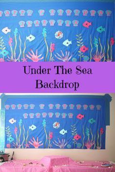 Under the Sea Birthday Wall Ideas, Birthday Wall Ideas For Classroom, Under The Sea Backdrop, Under The Sea Games, Sea Backdrop, Dolphin Birthday, Underwater Birthday, Little Mermaid Party, Birthday Mermaid