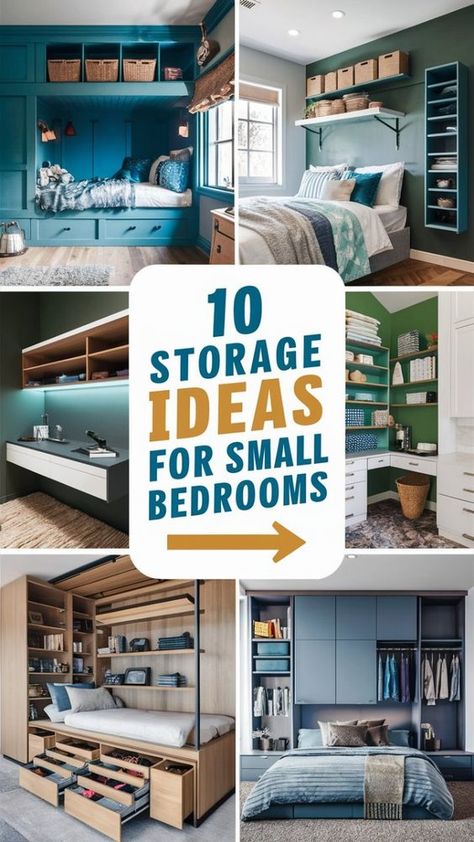 Discover practical storage ideas for small bedrooms that maximize space. Organize efficiently with creative solutions like under-bed storage, wall-mounted shelves, and compact wardrobes. Perfect for optimizing small bedroom layouts. Explore now! Storage Ideas For Small Bedrooms, Small Room Storage, Bedroom Shelving, Small Bedroom Wardrobe, Organized Ideas, Bedroom Storage For Small Rooms, Small House Storage, Storage Hacks Bedroom, Very Small Bedroom