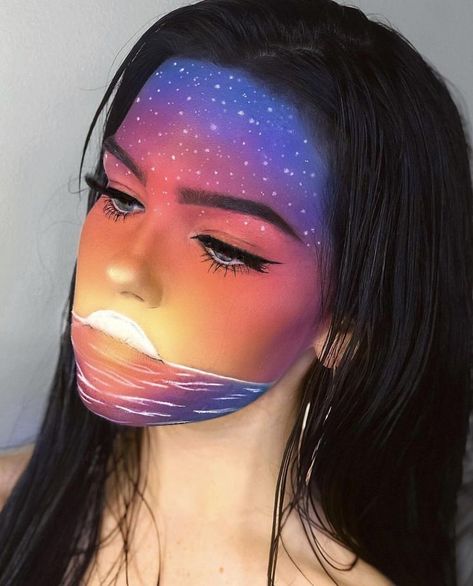 Maquillage Yeux Cut Crease, Sunset Makeup, Face Paint Makeup, Face Art Makeup, Amazing Halloween Makeup, Halloween Makeup Inspiration, Cool Makeup Looks, Colorful Eye Makeup, Makeup Eye Looks