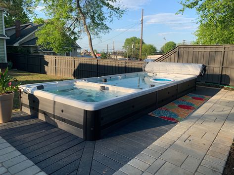 Swim Spa Deck Ideas, Swim Spa Deck, Spas Outdoor, Swim Spa Landscaping, Spa Deck, Spa Landscaping, Hot Tub Swim Spa, Spa Area, Swim Spas