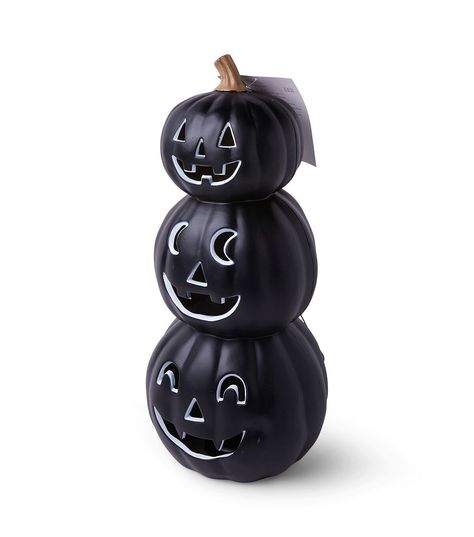 Illuminate Your Outdoor Decor with the 20" Halloween LED Black Stacked Outdoor Jack O Lanterns by Place & TimeGet ready to add a spooky touch to your outdoor decor with the Halloween LED Black Stacked Outdoor Jack O Lanterns by Place & Time This outdoor accent features three stacked jack - o’ - lanterns with cutout eyes and grins, and a black shade that adds a mysterious glow to your home With its LED light, this outdoor decor will create a perfect illuminated display that will leave your neighbors in aweProduct DetailsBrand: Place & TimeDimensions: 85 x 925 x 20 inchesContent: 90% Polypropylene, 5% Acrylonitrile butadiene styrene & 5% Electronic PartsFor indoor useRequires 3 x AA Batteries (not included) Porch Lanterns, Jack O Lanterns, Halloween Facts, Stacked Pumpkins, Halloween Porch, Black Shade, Contemporary Outdoor, Outdoor Halloween, Halloween Outdoor Decorations