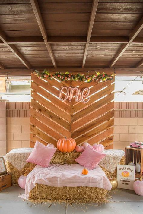 1st Pumpkin Patch Birthday, 1st Birthday Themes September, Our Lil Pumpkin Is Turning One, Girly Fall Birthday Party, Pink Pumpkin Patch Birthday Party, Fall Bday Party Ideas 1st Birthdays, Pink Pumpkin Patch, Pumpkin Turns One Party, Desserts For First Birthday Party