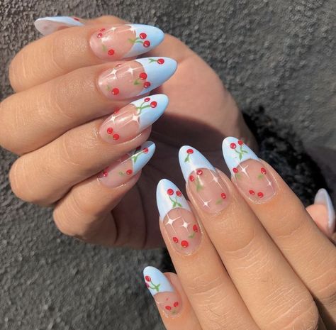 Nail Art Designs For Beginners, Fruit Nail Designs, Lemon Nails, Nail 2023, Easy Nail Art Designs, Boho Nails, Art Designs Ideas, Cherry Nails, Simple Acrylic Nails