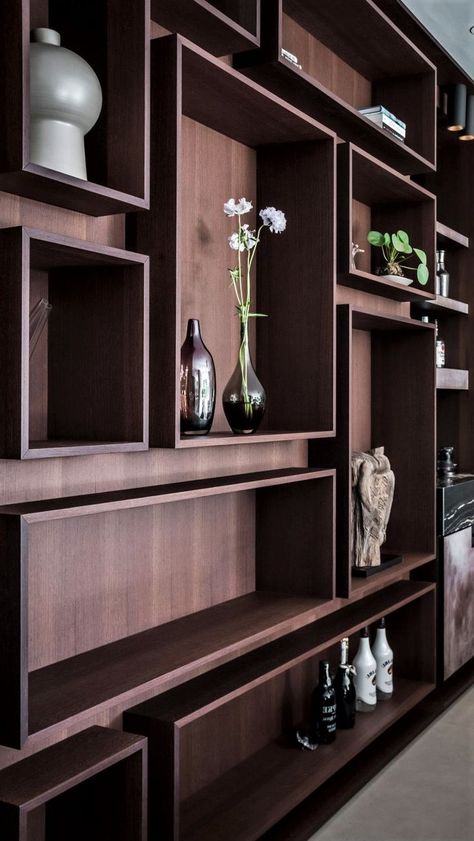 SVAREF High-end interior design inspiration reference image of custom made dark wooden mahogony shelves 2024 Interior Design, Inspiration Reference, Living Room Cabinets, Rustic Bedroom, Shelf Design, Reference Images, Wall Unit, Interior Design Inspiration, Design Interior