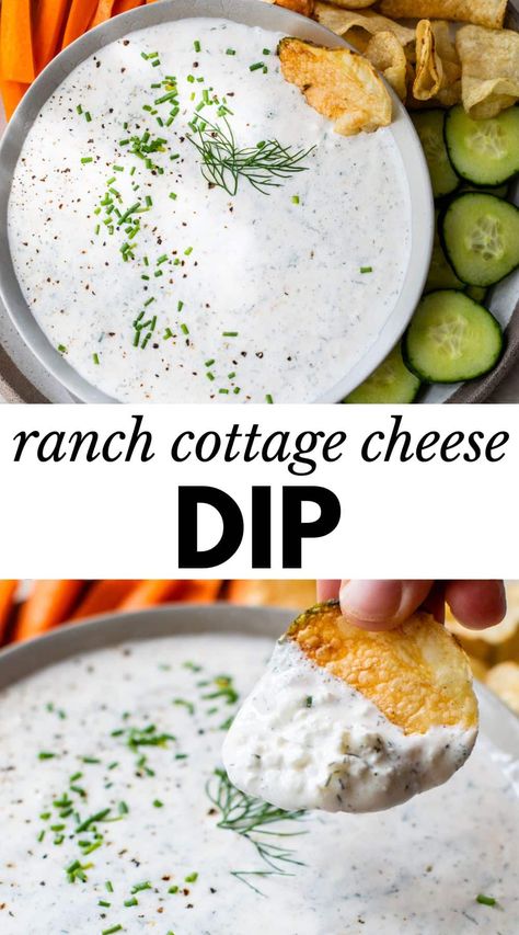 This Cottage Cheese Dip is light, healthy, and has all of the characteristics of a crave-worthy ranch dressing. No fancy ingredients or equipment needed. Just stir and serve! Horseradish Sauce For Steak, Healthy Chip Dip, Cottage Cheese Ranch Dressing, Cottage Cheese Dip, Cottage Cheese Recipes Healthy, Cottage Cheese Dips, Cottage Cheese Desserts, Cottage Cheese Salad, Healthy Chips