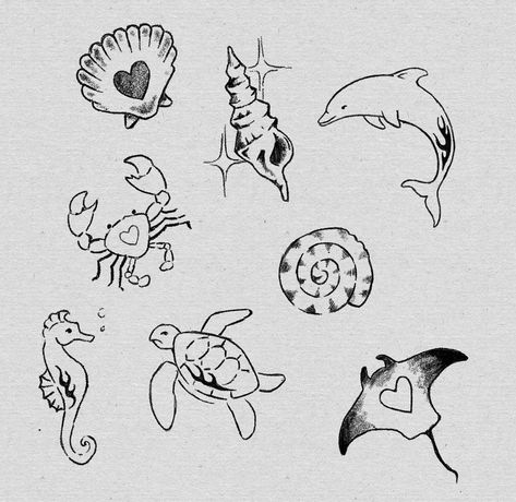 Florida Flash Tattoo, Sea Tatoos Ideas, Doodle Aesthetic, Tim Burton Tattoo, Tropical Tattoo, Ocean Tattoos, Beach Tattoo, Lemon Squeezer, Cute Tiny Tattoos