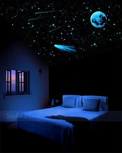 i want Outer Space Bedroom Decor, Transparent Ceiling, Starry Night Bedroom, Outer Space Bedroom, Ceiling Mural, Dark Ceiling, Space Themed Bedroom, Star Ceiling, Ceiling Murals