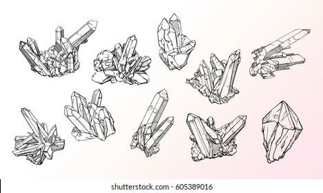 Crystal Cluster Drawing, Draw Crystals, Cluster Drawing, Crystal Drawing, Scientific Illustration, Beer Label, Hand Drawing, Ex Libris, Crystal Gems