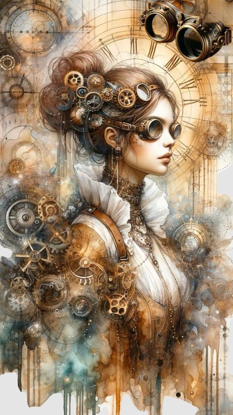 Steam Punk Tattoo For Women, Steampunk Mechanic, Steampunk Printables, Steampunk Images, Steampunk Illustration, Steampunk Hairstyles, Steampunk Artwork, Surealism Art, Glitter Wall Art