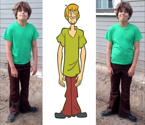 The DIY shaggy costume I made for my brother! We all dressed up as characters from the Mystery Inc gang! :D Shaggy Costume Men, Shaggy Costume, Gangster Halloween Costumes, Scooby Doo Halloween Costumes, Easy Cartoon Characters, Velma Costume, Shaggy And Velma, Scooby Doo Costumes, Shaggy Scooby Doo