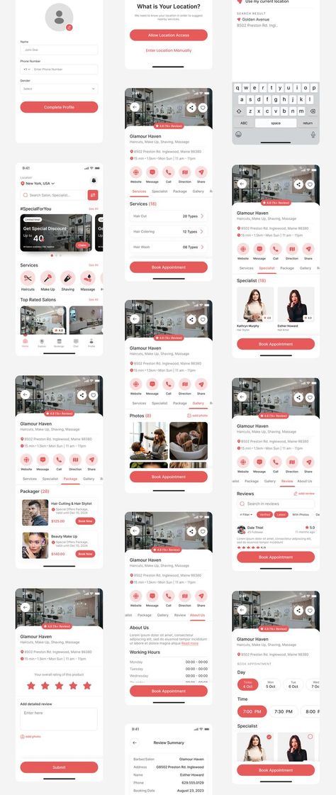 Salon Booking App | Barber Booking App | Salon App Figma UI Design | Beauty Salon App | Hair Salon App Home Screen, Library App, App Design Layout, Mobile Application Design, Beauty App, Mobile App Design Inspiration, Creative Website Design, Booking App, Ui Design Website