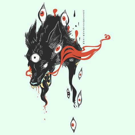 Wolf Eyes, Art Print Poster, Print Poster, Art Print, Red, Hair, Black, Art